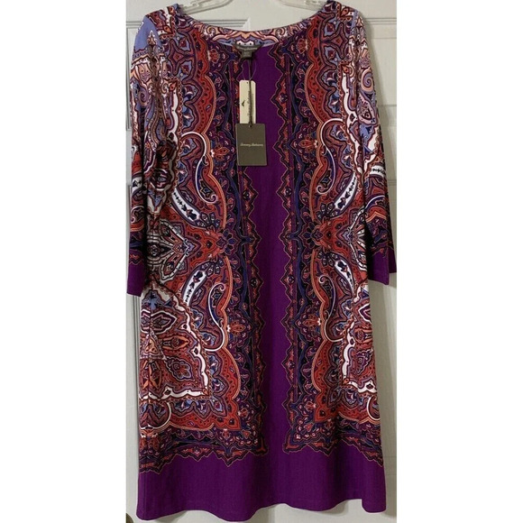 NWT Tommy Bahama Gramado Swirls Shift Dress Purple Paisley Size L (A40) - Picture 2 of 6